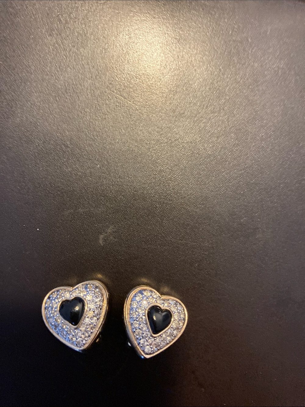 Heart Pavé Crystal Earrings with Black Enamel Center - Women Jewelry